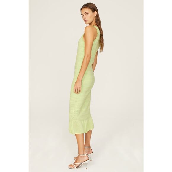 Amanda Uprichard Lainey Dress Green Knit V-Neck Crochet Sleeveless Midi Sz S - Picture 3 of 16